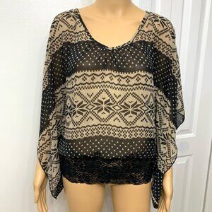 Charlotte Russe Black and Tan Semi Sheer Patterned Top Blouse women’s size S